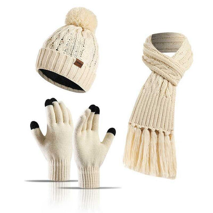 Echarpe, bonnet et gants en laine - Blanc - Ajustable (du 54 au 59) | La boutique du chapeau