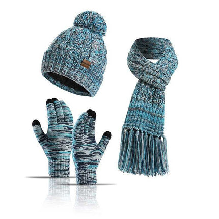 Echarpe, bonnet et gants en laine - Bleu - Ajustable (du 54 au 59) | La boutique du chapeau