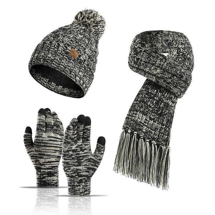 Echarpe, bonnet et gants en laine - Noir - Ajustable (du 54 au 59) | La boutique du chapeau