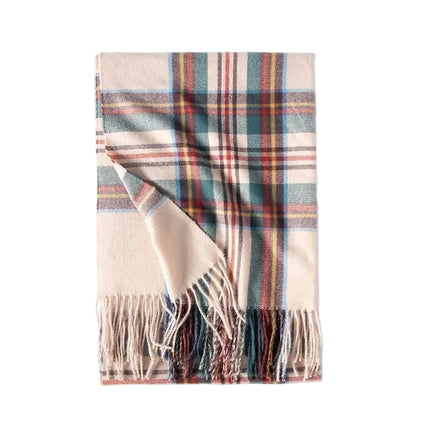 Écharpe épaisse à carreaux - Blanc - 200 × 68 cm | La boutique du chapeau