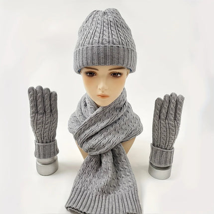 Ensemble 3 pièces de couleur unie pour femme - Gris - Ajustable (du 54 au 59) | La boutique du chapeau