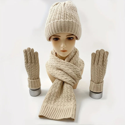Ensemble 3 pièces de couleur unie pour femme - Beige - Ajustable (du 54 au 59) | La boutique du chapeau
