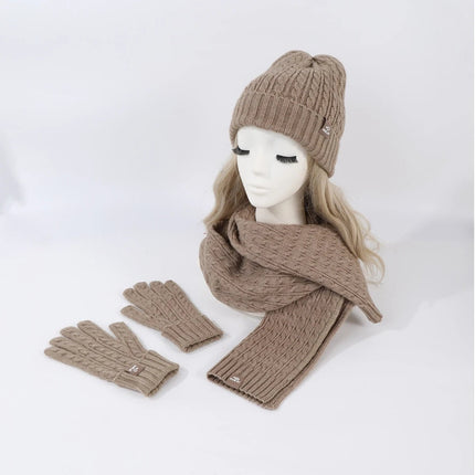 Ensemble 3 pièces de couleur unie pour femme - Marron - Ajustable (du 54 au 59) | La boutique du chapeau