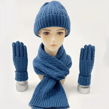 Ensemble 3 pièces de couleur unie pour femme - Bleu - Ajustable (du 54 au 59) | La boutique du chapeau