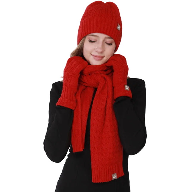 Ensemble 3 pièces de couleur unie pour femme - Rouge - Ajustable (du 54 au 59) | La boutique du chapeau