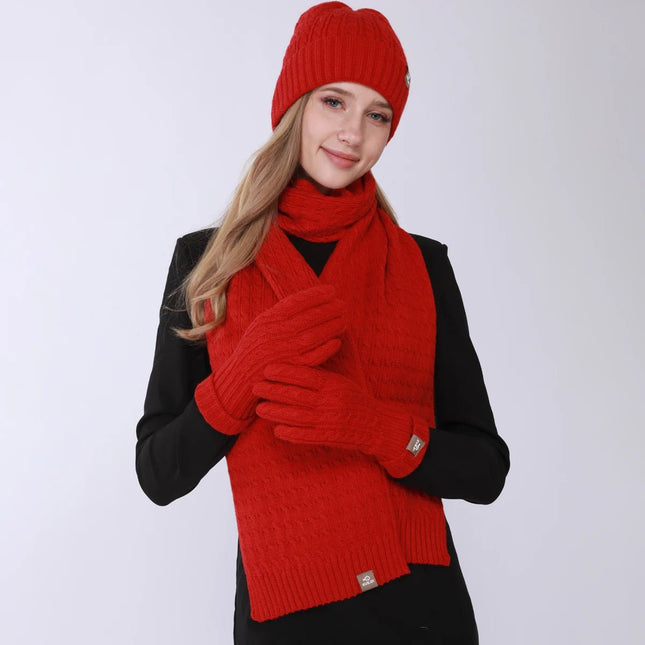 Ensemble 3 pièces de couleur unie pour femme - Rouge - Ajustable (du 54 au 59) | La boutique du chapeau