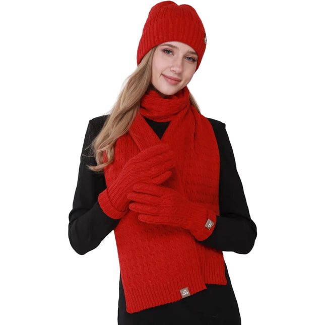 Ensemble 3 pièces de couleur unie pour femme - Rouge - Ajustable (du 54 au 59) | La boutique du chapeau