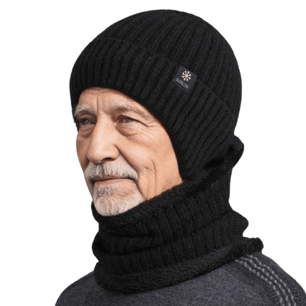 Ensemble bonnet cache - cou pour homme - Noir - Ajustable (du 54 au 59) | La boutique du chapeau