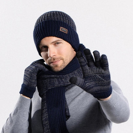 Ensemble bonnet d'hiver, gants, écharpe - Bleu marine - Ajustable (du 54 au 59) | La boutique du chapeau