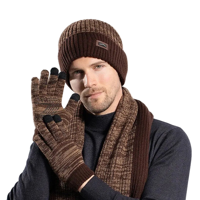 Ensemble bonnet d'hiver, gants, écharpe - Café - Ajustable (du 54 au 59) | La boutique du chapeau