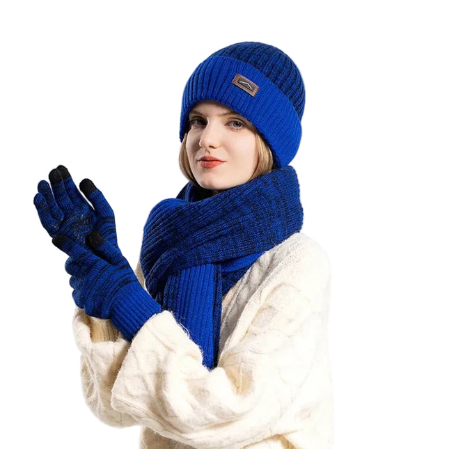 Ensemble bonnet d'hiver, gants, écharpe - Bleu - Ajustable (du 54 au 59) | La boutique du chapeau