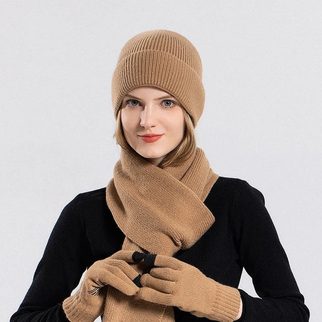 Ensemble bonnet écharpe et gants en polyester - Kaki - Ajustable (du 54 au 59) | La boutique du chapeau