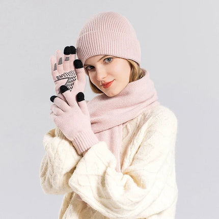 Ensemble bonnet écharpe et gants en polyester - Rose - Ajustable (du 54 au 59) | La boutique du chapeau