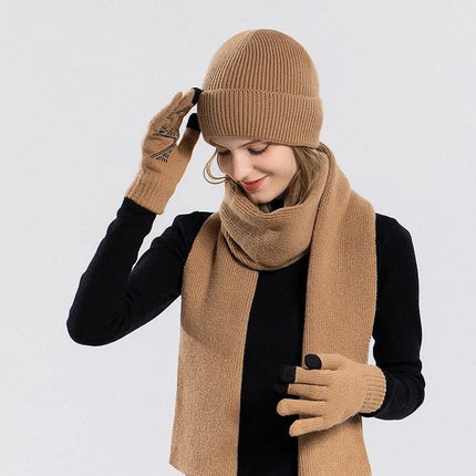 Ensemble bonnet écharpe et gants en polyester - Kaki - Ajustable (du 54 au 59) | La boutique du chapeau