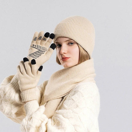Ensemble bonnet écharpe et gants en polyester - Beige - Ajustable (du 54 au 59) | La boutique du chapeau