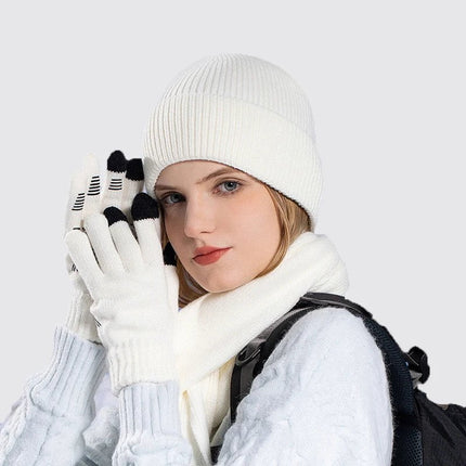 Ensemble bonnet écharpe et gants en polyester - Crème - Ajustable (du 54 au 59) | La boutique du chapeau
