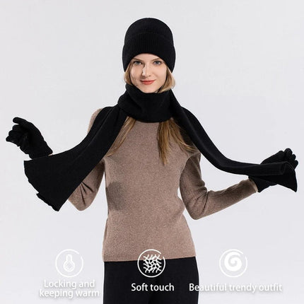 Ensemble bonnet écharpe et gants en polyester - Noir - Ajustable (du 54 au 59) | La boutique du chapeau