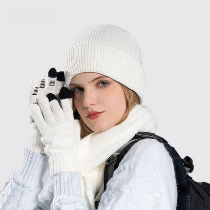 Ensemble bonnet écharpe et gants en polyester - Crème - Ajustable (du 54 au 59) | La boutique du chapeau