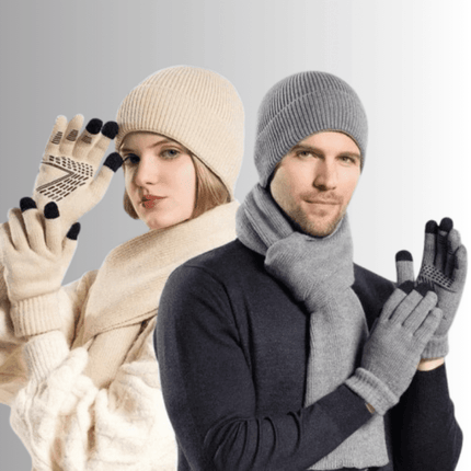 Ensemble bonnet écharpe et gants en polyester - Kaki - Ajustable (du 54 au 59) | La boutique du chapeau