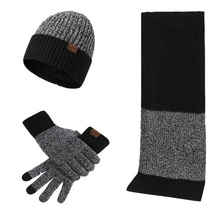 Ensemble bonnet écharpe et gants pour homme - Noir - Ajustable (du 54 au 59) | La boutique du chapeau