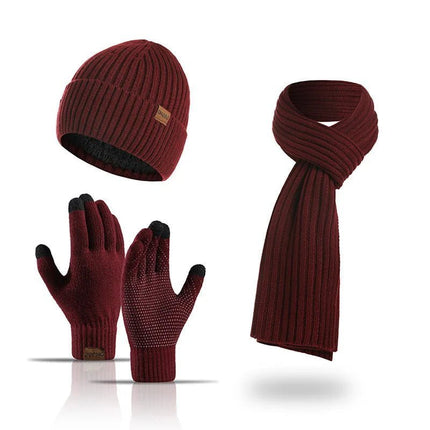 Ensemble bonnet écharpe et gants unisexe - Bordeaux - Ajustable (du 54 au 59) | La boutique du chapeau