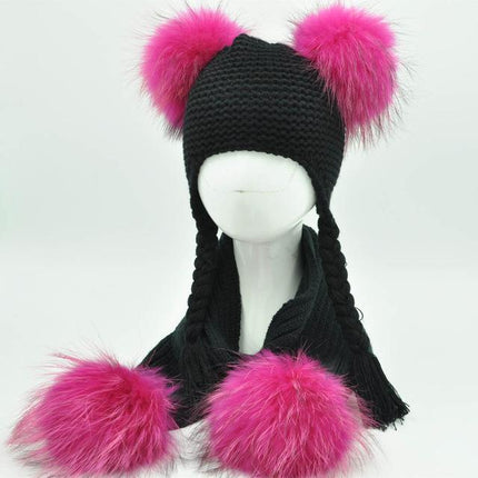 Ensemble bonnet et écharpe pour enfant - Noir/Rose - Enfant | La boutique du chapeau