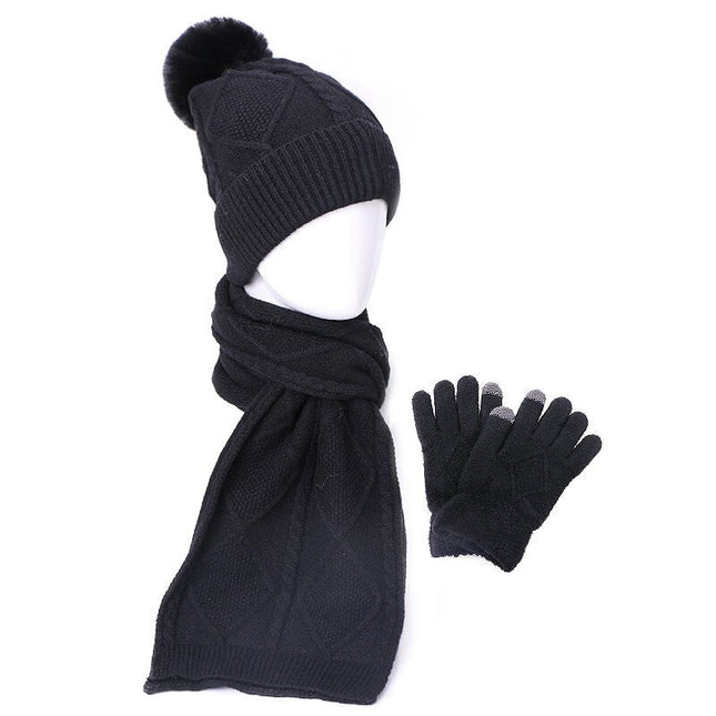 Ensemble bonnet et écharpe pour femme 3 pièces - Noir - Adulte | La boutique du chapeau