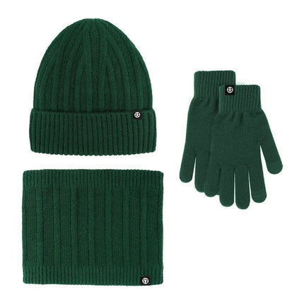 Ensemble bonnet gants et cache-cou en velours - Vert - Ajustable (du 54 au 59) | La boutique du chapeau