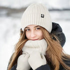 Ensemble bonnet gants et cache-cou en velours - Blanc - Ajustable (du 54 au 59) | La boutique du chapeau
