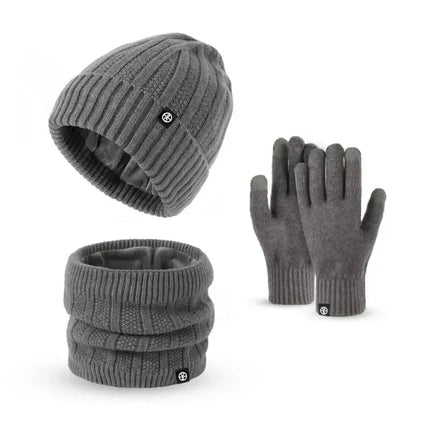 Ensemble bonnet gants et cache-cou en velours - gris - Ajustable (du 54 au 59) | La boutique du chapeau
