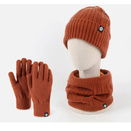 Ensemble bonnet gants et cache-cou en velours - Orange - Ajustable (du 54 au 59) | La boutique du chapeau