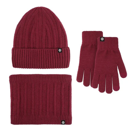 Ensemble bonnet gants et cache-cou en velours- Bordeaux - Ajustable (du 54 au 59) | La boutique du chapeau