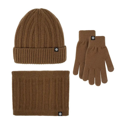 Ensemble bonnet gants et cache-cou en velours - Marron - Ajustable (du 54 au 59) | La boutique du chapeau