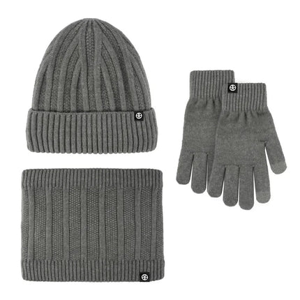 Ensemble bonnet gants et cache-cou en velours - Gris - Ajustable (du 54 au 59) | La boutique du chapeau
