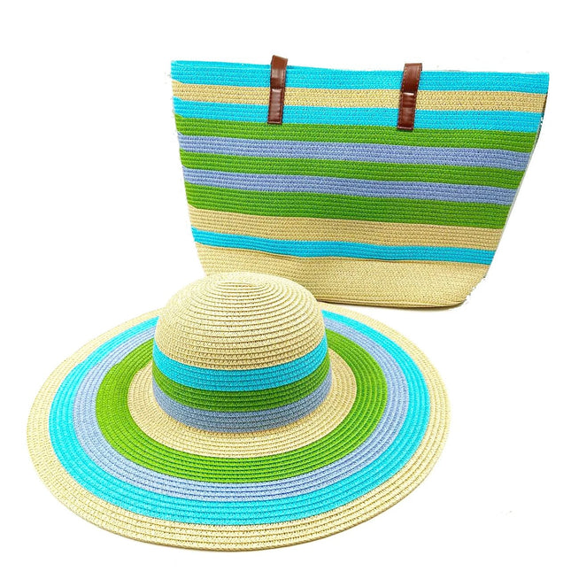 Ensemble chapeau et sac bleu et vert - Bleu/vert - M (56 - 58cm) | La boutique du chapeau