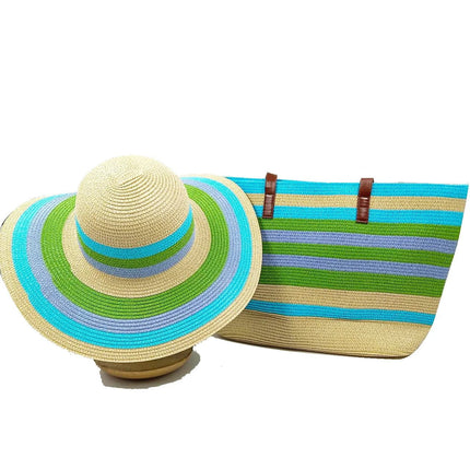 Ensemble chapeau et sac bleu et vert - Bleu/vert - M (56 - 58cm) | La boutique du chapeau