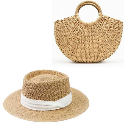 Ensemble de Chapeau et Sac en Paille - Beige - M (56 - 58cm) | La boutique du chapeau