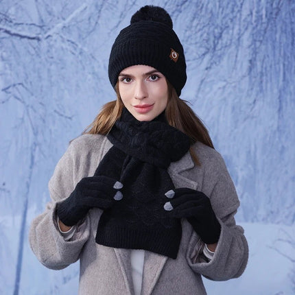 Ensemble gants écharpe et bonnet en acrylique - noir - Ajustable (du 54 au 59) | La boutique du chapeau
