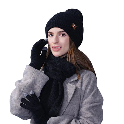 Ensemble gants écharpe et bonnet en acrylique - Noir - Ajustable (du 54 au 59) | La boutique du chapeau