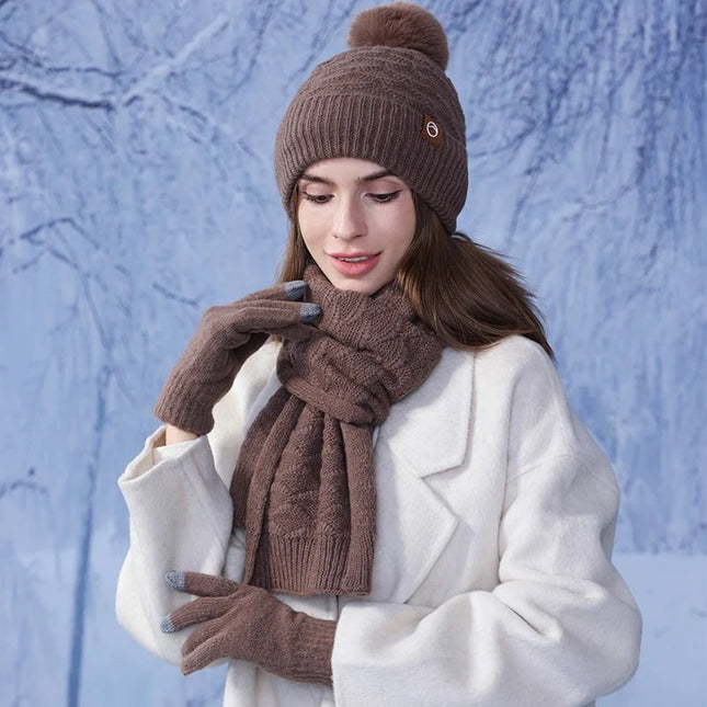 Ensemble gants écharpe et bonnet en acrylique - marron - Ajustable (du 54 au 59) | La boutique du chapeau