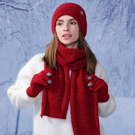 Ensemble gants écharpe et bonnet en acrylique - Bordeaux - Ajustable (du 54 au 59) | La boutique du chapeau