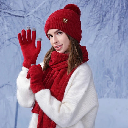 Ensemble gants écharpe et bonnet en acrylique - Bordeaux - Ajustable (du 54 au 59) | La boutique du chapeau