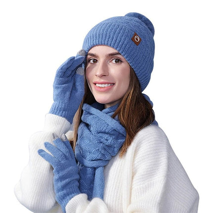 Ensemble gants écharpe et bonnet en acrylique - Bleu - Ajustable (du 54 au 59) | La boutique du chapeau