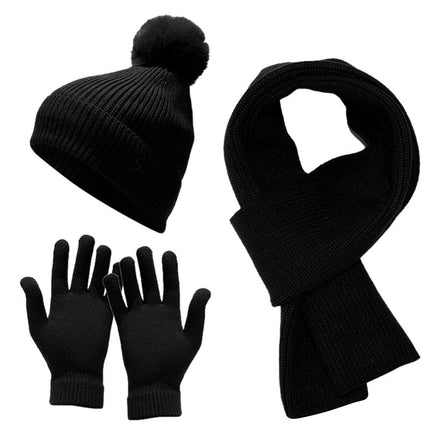Ensemble gants et écharpes, bonnet en laine épaisse - Noir - Adulte | La boutique du chapeau