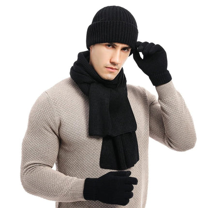 Ensemble homme bonnet écharpe et gants - Noir - Ajustable (du 54 au 59) | La boutique du chapeau