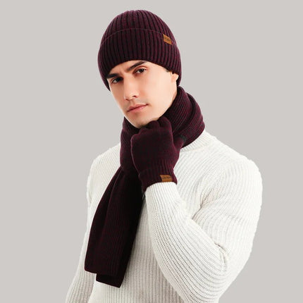 Ensemble homme bonnet écharpe et gants - Bordeaux - Ajustable (du 54 au 59) | La boutique du chapeau