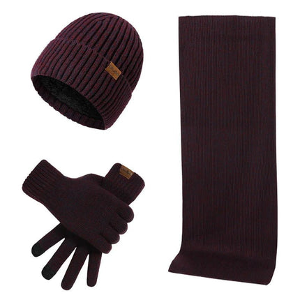 Ensemble homme bonnet écharpe et gants - Bordeaux - Ajustable (du 54 au 59) | La boutique du chapeau