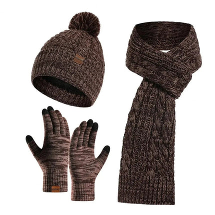 Ensemble tricoté bonnet écharpe et gants - Café - Ajustable (du 54 au 59) | La boutique du chapeau