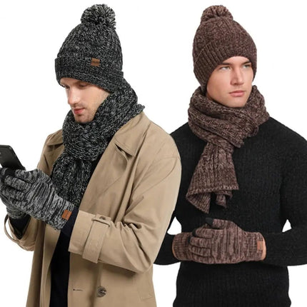 Ensemble tricoté bonnet écharpe et gants - Café - Ajustable (du 54 au 59) | La boutique du chapeau