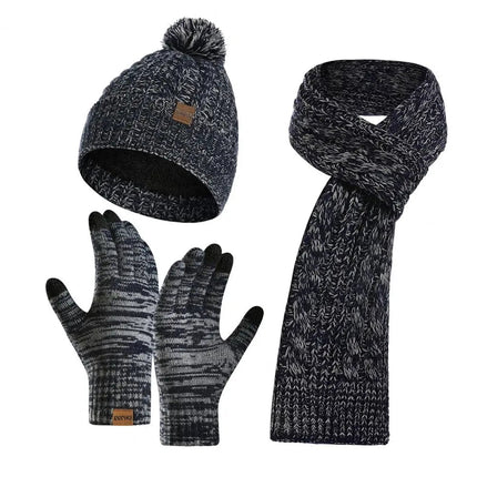 Ensemble tricoté bonnet écharpe et gants - Bleu marine - Ajustable (du 54 au 59) | La boutique du chapeau